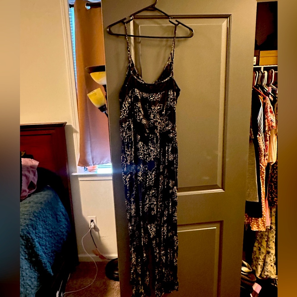 AE Dark Blue With White Flower Detail Jumpsuit